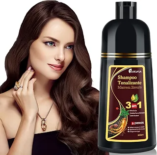 Shampoo Tonalizante Marrom Escuro 3 em 1 para Cabelos Grisalhos – Shampoo para Pintar Cabelo Unissex com Extratos Naturais, Cobertura Eficaz de Fios Brancos, Marrom Escuro Hair Dye Shampoo, 500ml