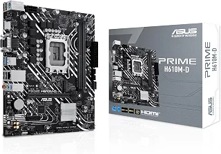 ASUS Placa-mãe Prime H610M-D Intel H610 Micro-ATX (LGA 1700), DDR5, PCIe 4.0, slot M.2, Realtek 1Gb Ethernet, HDMITM/VGA, USB 3.2 Gen 1, SATA 6Gbps, COM Port, RGB Header