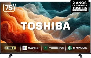 Toshiba Smart TV QLED 4K 75 polegadas M450RS com Processador de AI ZR Dolby Vision Atmos Som Aprimorado por AI Modo Game