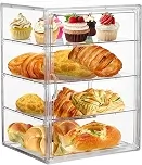 Vitrine para Doces Transparente, 4 Camadas Ajustáveis, Porta Magnética, para Bancada de Cozinha, Padaria e Confeitaria, 40 x 30 x 25 cm
