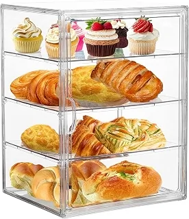 Vitrine para Doces Transparente, 4 Camadas Ajustáveis, Porta Magnética, para Bancada de Cozinha, Padaria e Confeitaria, 40 x 30 x 25 cm