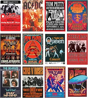 Woonkit Pôster de banda de rock vintage para estética de quarto, decoração de quarto de parede retrô dos anos 70, 80 e 90, colagem de parede, colagem de parede de pôster de concerto de rock vintage