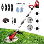 Roçadeira Elétrica a Bateria 1500W 25000RPM, Cortador de Grama Leve 2kg com Display LED, Haste Ajustável 120cm e 3 Tipos de Lâminas
