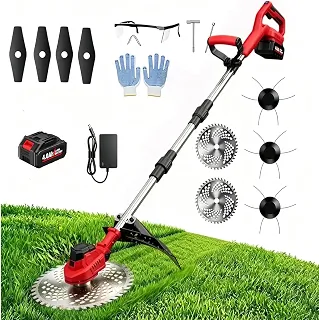 Roçadeira Elétrica a Bateria 1500W 25000RPM, Cortador de Grama Leve 2kg com Display LED, Haste Ajustável 120cm e 3 Tipos de Lâminas