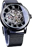 Relógio esqueleto masculino steampunk preto relógio mecânico para homens minimalista design retrô relógio de pulso esqueleto mecânico transparente