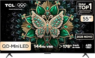 Smart TV TCL 55 Polegadas QD-Mini LED 4K C6K WiFi Bluetooth Google TV 4 HDMI 144Hz HDR10+ 55C6K