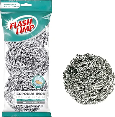 Flash Limp - Pack com 3 Esponjas Aço inox para Limpeza Pesada Ferro e Grelha - E3A4821