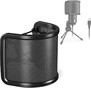 FIFINE Tela de filtro pop, microfone compacto, protetor de vento, com malha de metal para estúdio de gravação, vídeos do YouTube, streaming, podcasts (preto)